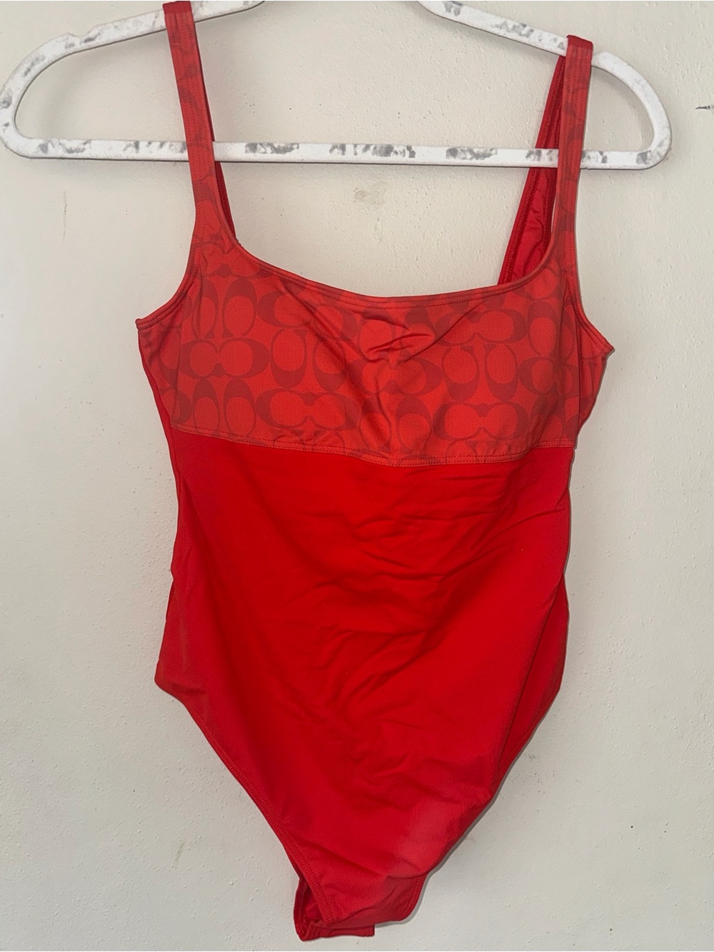 NEW Coach Swimsuit one piece w/ scoop back size Small, Red with Coach swim bag
